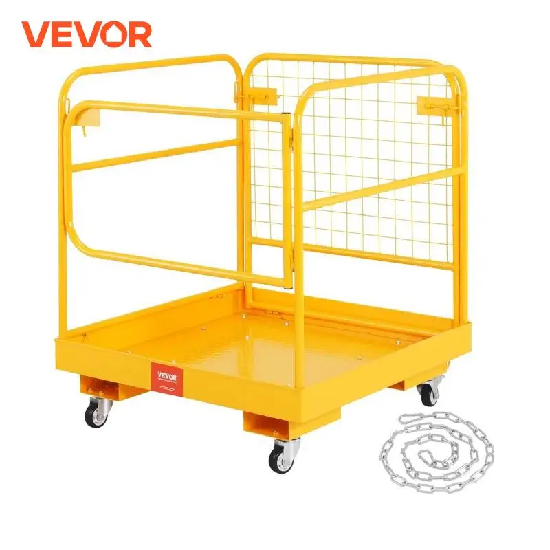 VEVOR 1200lbs Forklift Safety Cage Folding Security Platform with Lockable Swivel Wheels Holds 1 to 2 Adults for Aerial Work