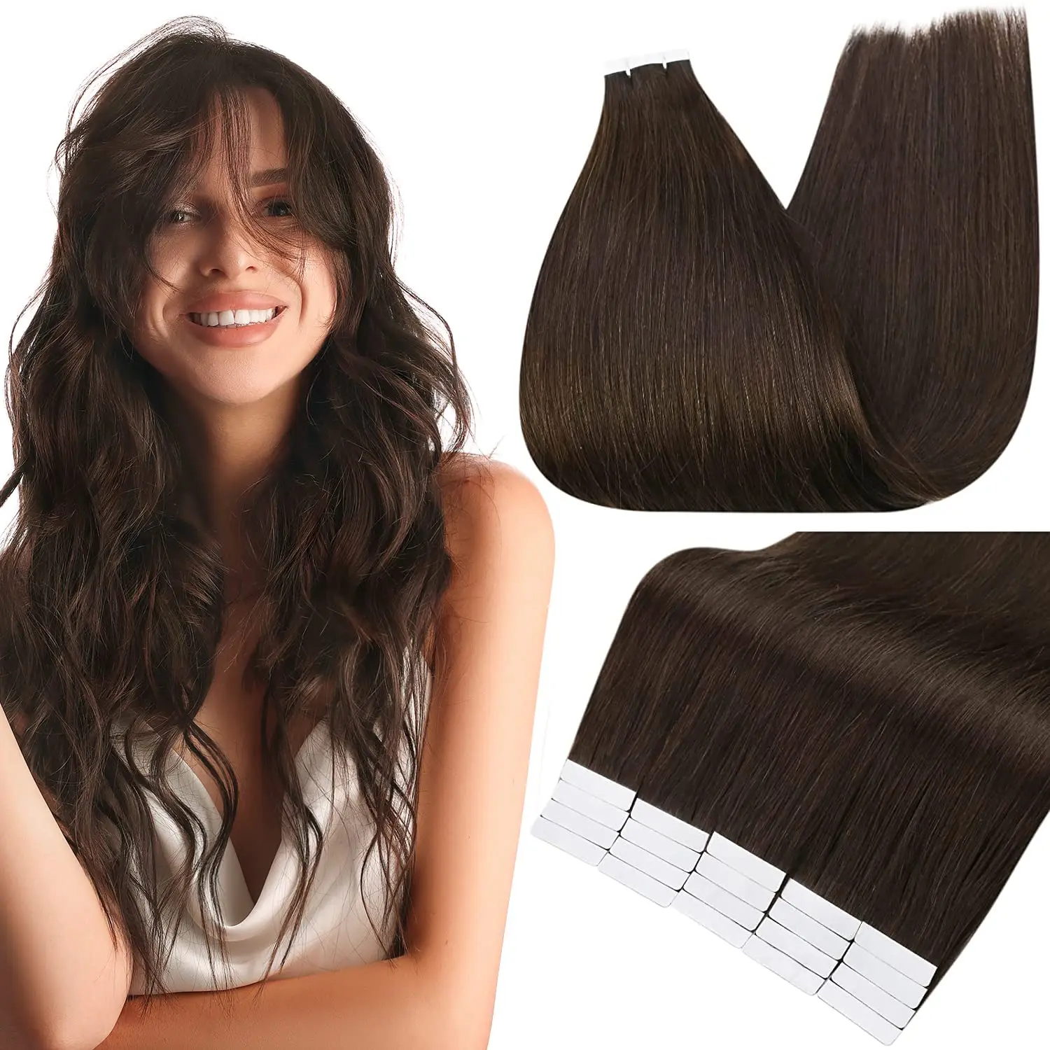 Full Shine Tape in Human Hair Extensions 20pcs Adhesive Skin Remy Weft Pure Solid Color Glue on Woman Hair Machine Made