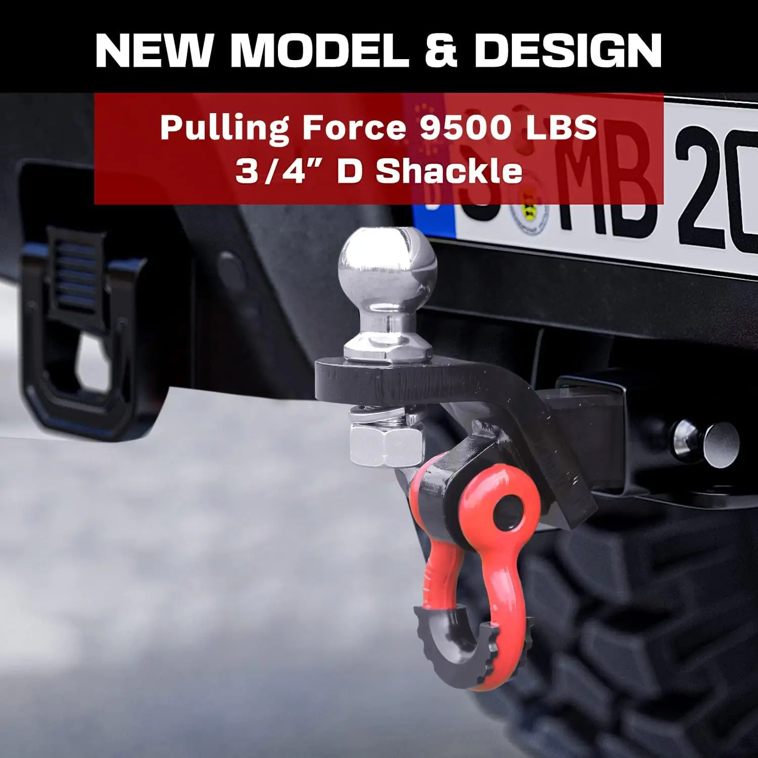 Suporte de bola de engate de reboque 2 em 1 para serviço pesado com manilha de reboque para caminhões, SUVs, carros - cabe em receptor de 2 polegadas