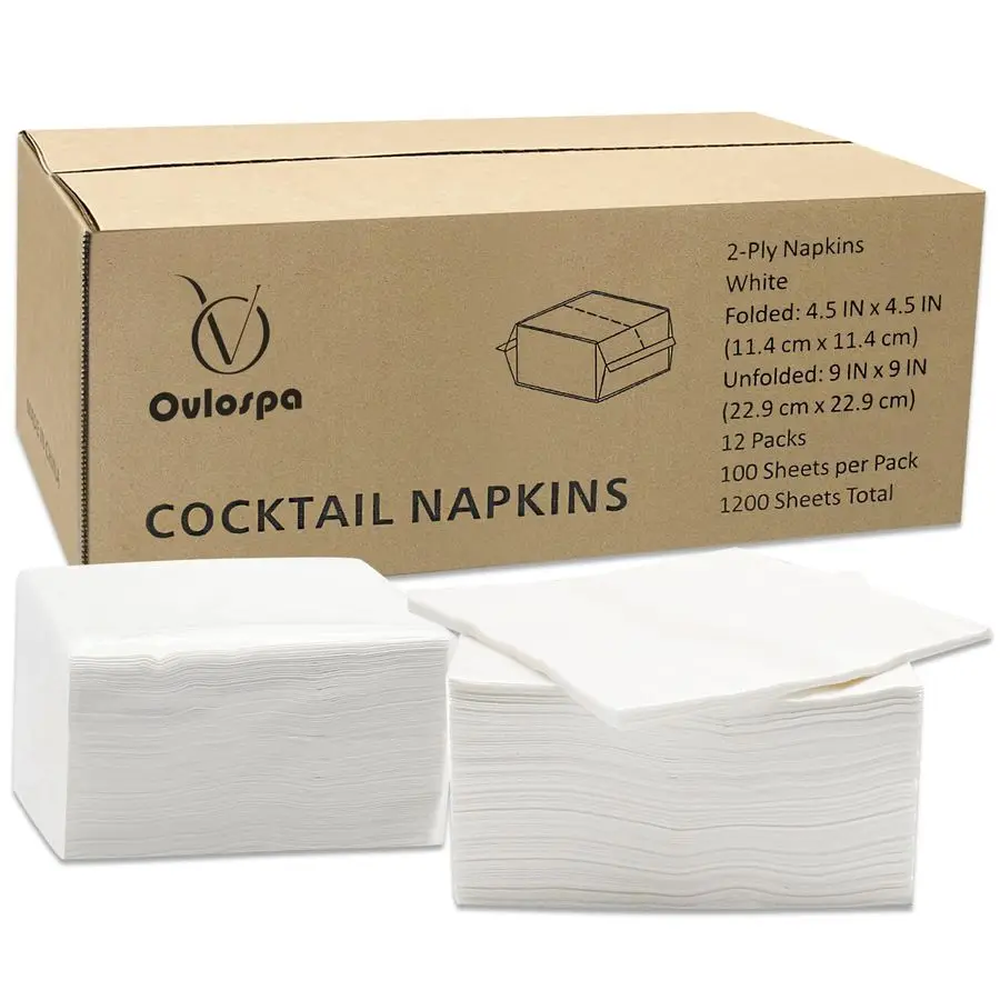 

Count Cocktail Napkins 4.5 x 4.5 Inch White Beverage Napkins, 2Ply Bulk Disposable Paper Napkins for Party, Bar, Cafe, Wedding a