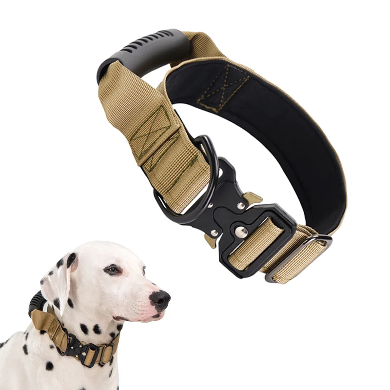 

Tactical Dog Collar for Medium Large Dogs, Heavy Duty Dog Collars with Handle, Metal Buckle Dog Training Collar, Thick Military
