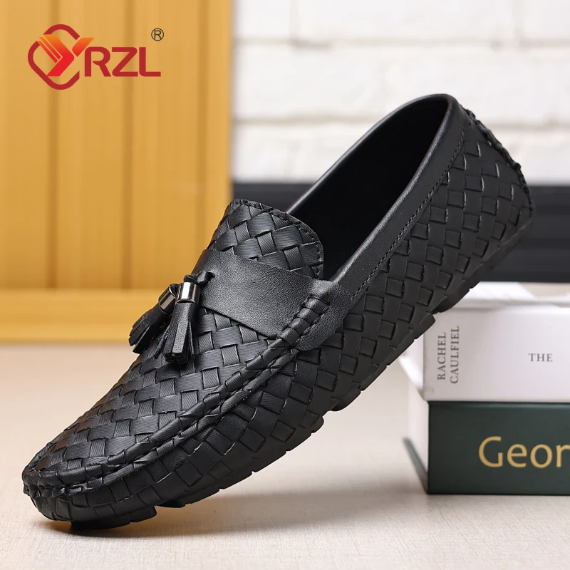 YRZL Luxury Mens Black Loafers Soft Moccasins Slip on Shoes Man High Quality Mens Shoes Casual Comfortable Driving Shoes Men