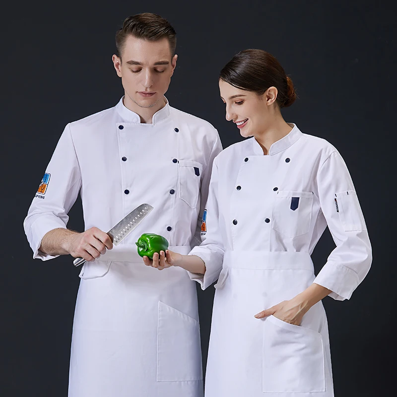 Veste de cuisine de Restaurant à manches longues, chemise de Chef pour femmes et hommes, vêtements de travail de serveur cuisinier uniforme professionnel, salopette de boulangerie