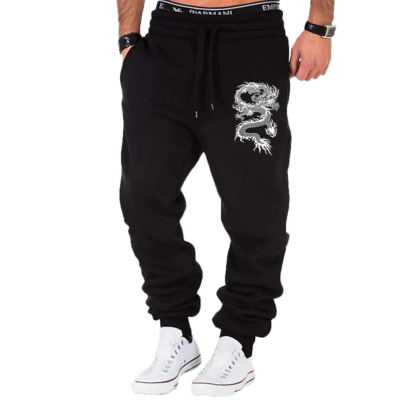 Jogger Pants Men Fitness Gyms Pants Fashion Casual Dragon Printed Tight Outdoor Sweatpants Running Pants Mens Trousers S-4XL