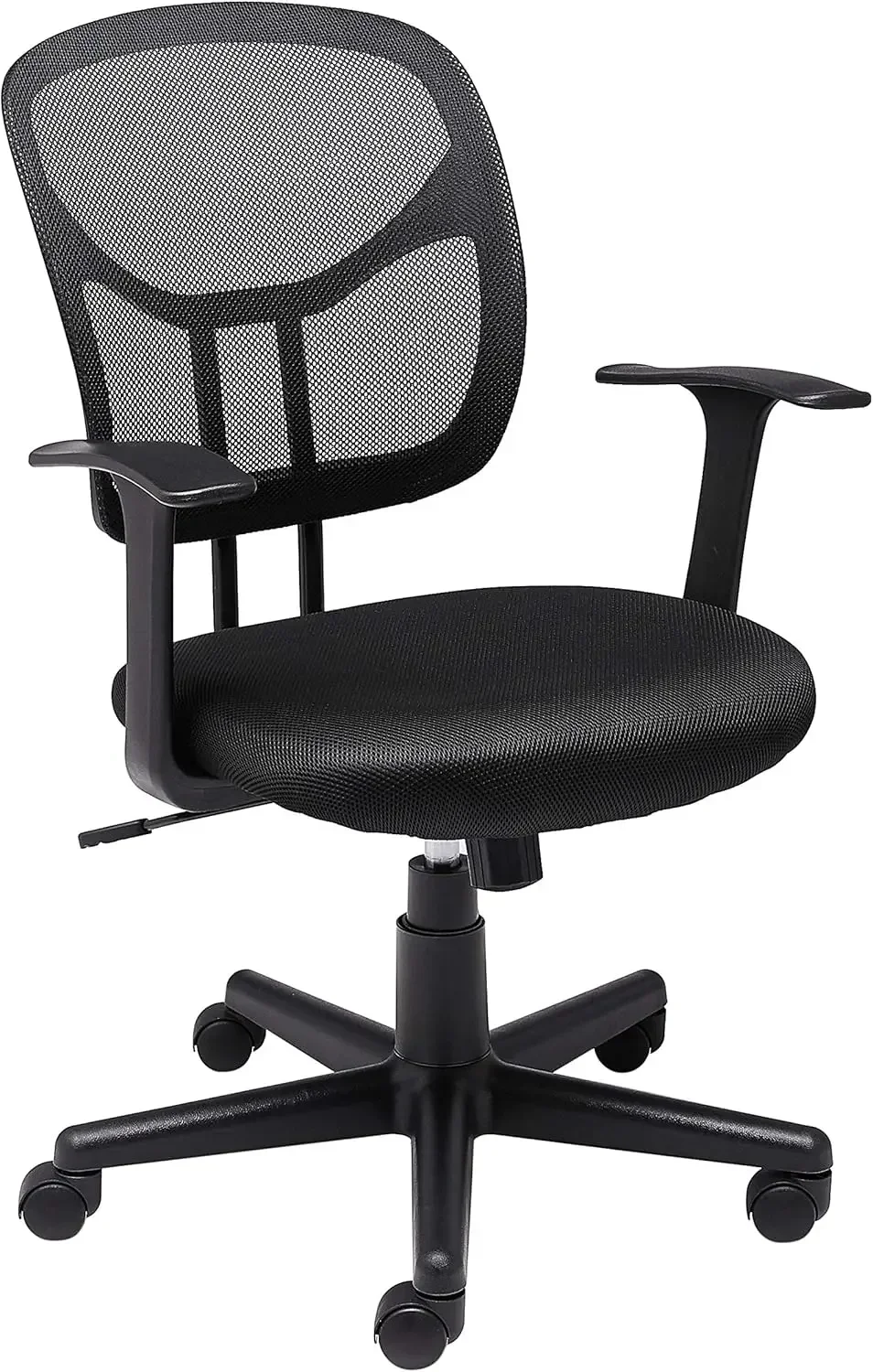 Mesh Mid-Back Adjustable-Height 360-Degree Swivel Office Desk Chair with Armrests and Lumbar Support, Black