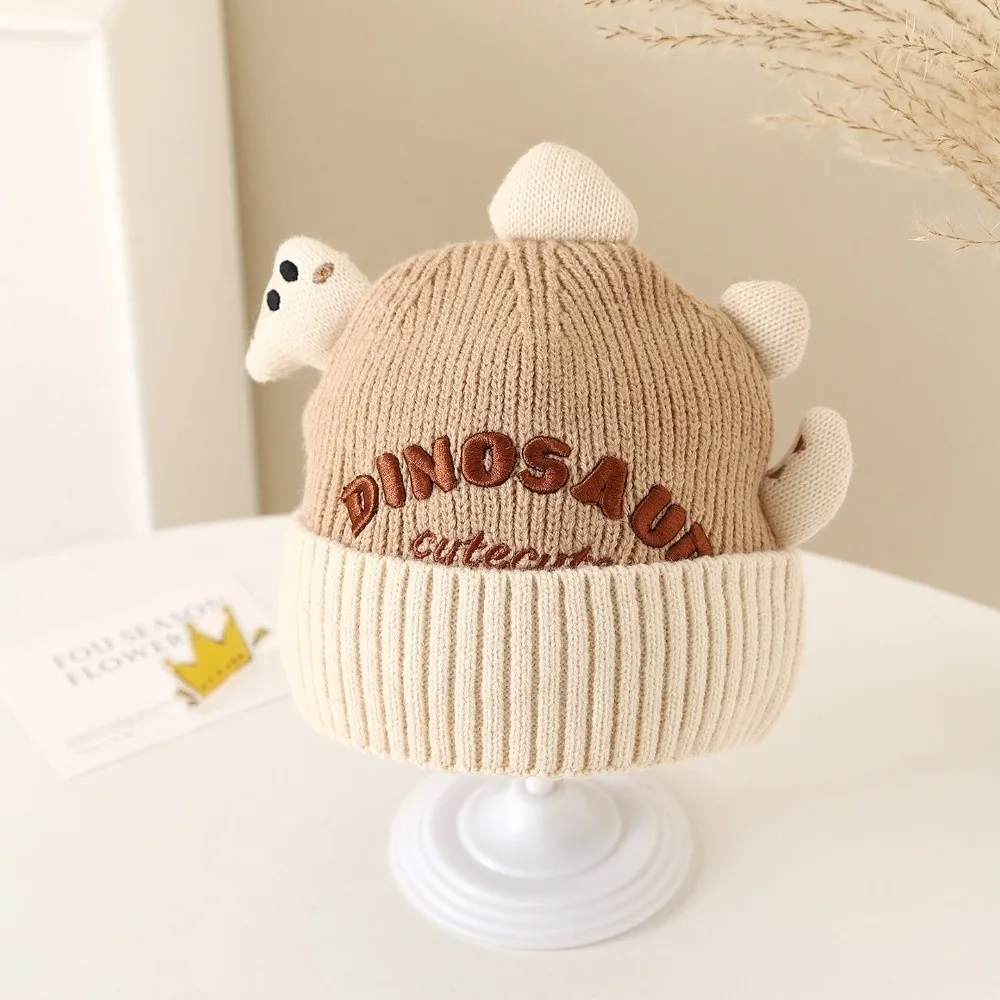 

New Cute Cartoon Dinosaur Kid Pullover Hat Windproof Warm Ear Protection Hat Thickned Cold Proof Knitted Hat Winter