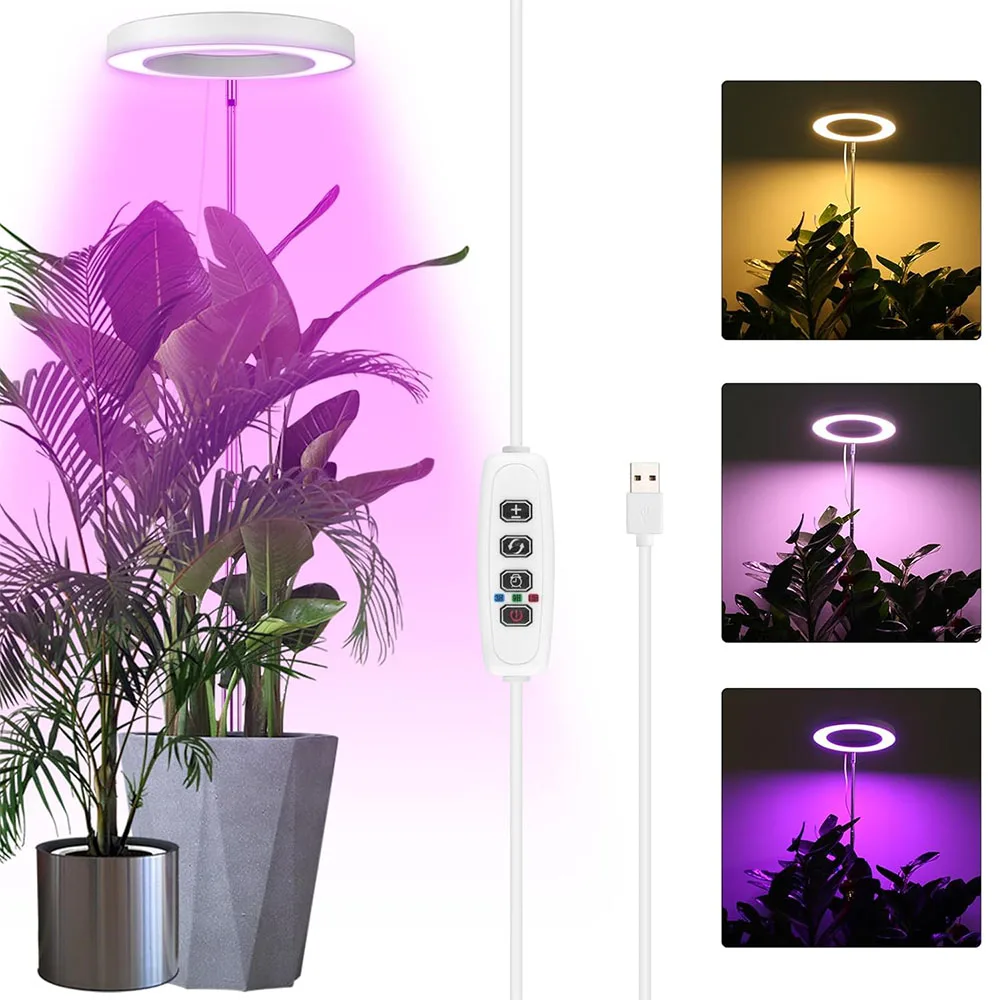LED حلقة تنمو أضواء 160 سنتيمتر ارتفاع قابل للتعديل النباتات الداخلية الطيف الكامل ضوء النبات الكبير للنباتات الداخلية USB تزايد مصباح