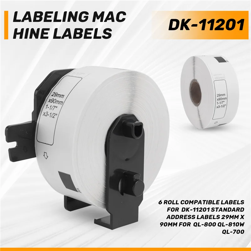 6 rolos de etiquetas compatíveis para Brother DK-11201 Etiquetas de endereço padrão 29mm x 90mm para Brother QL-800 QL-810W QL-700
