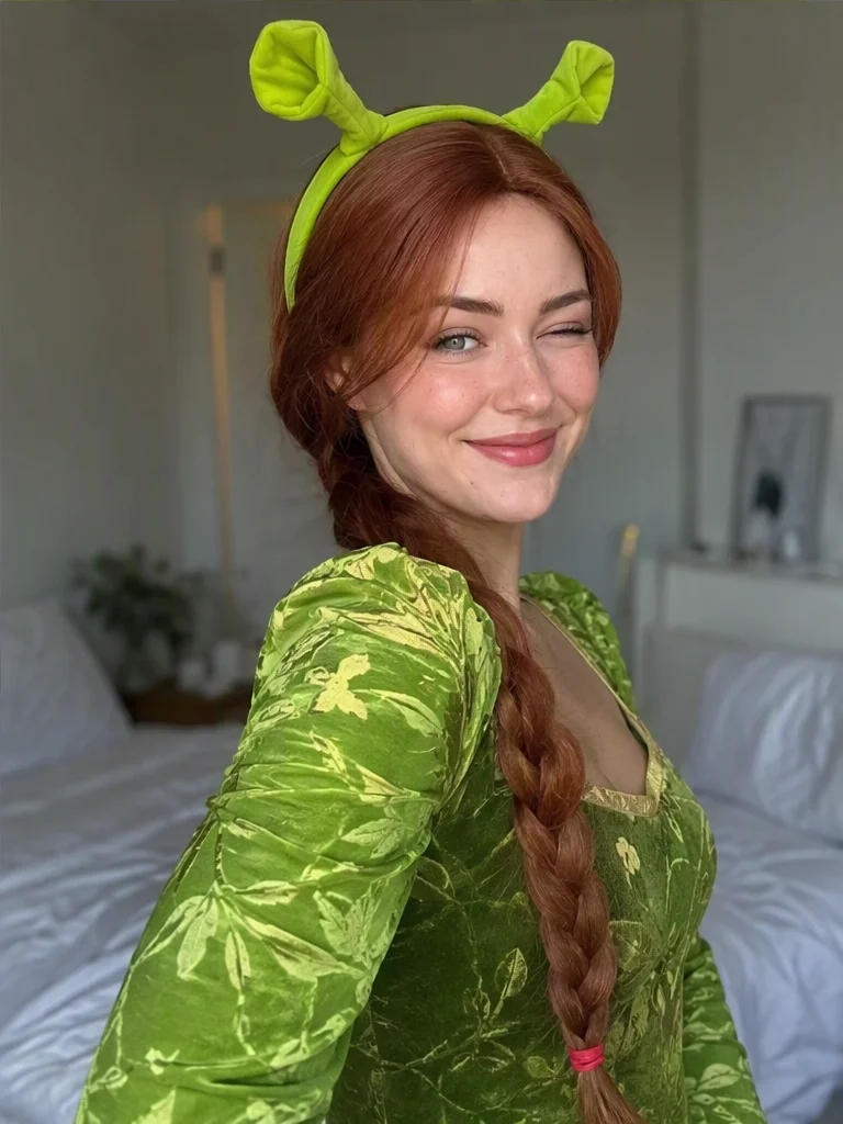 REEWES Reddish Brown Long Braid Wig Sherk  Fiona Costume Wig Synthetic Wig Halloween Party Anime Cosplay Masquerade Adult