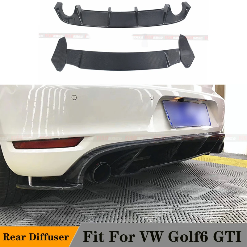 Real Carbon Fiber Rear Bumper Diffuser Lip Spoiler Car Styling For VW Golf 6 VI MK6 GTI Bumper Double Deck Diffuser 2009-2013