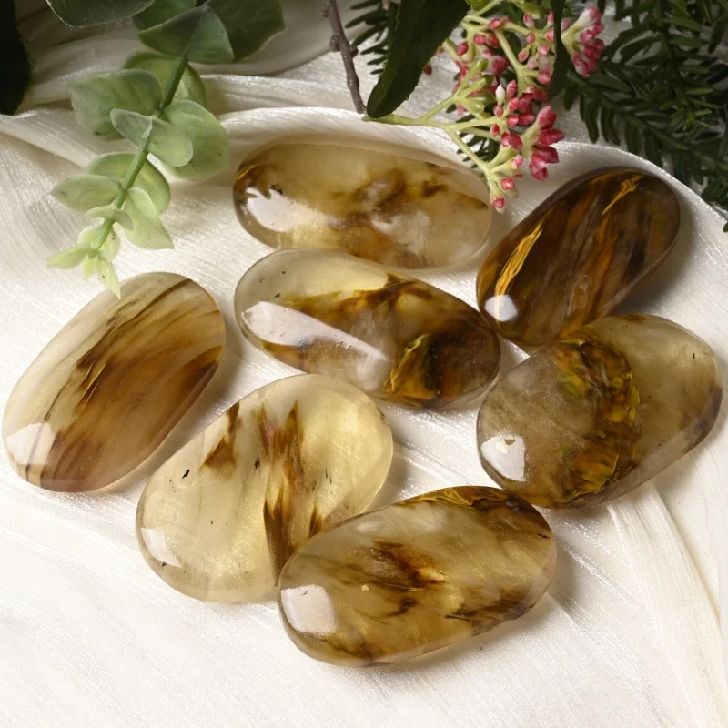 1 pc artificial crystal,tiger skin fused smelting palm stone，polished smooth surface worry stone for parents