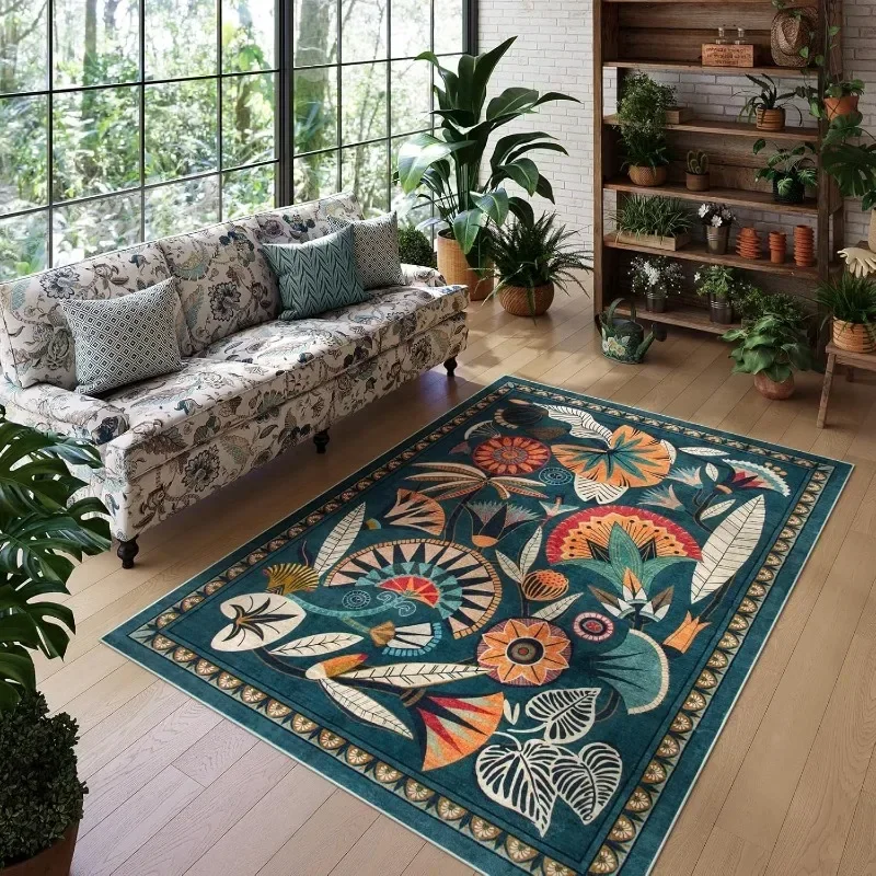 Living Room Carpet Stylish Retro Floral Large Area Bedroom Bedside Soft Floor Mat Leisure Area Coffee Table Rug Ковер Tapis 러그