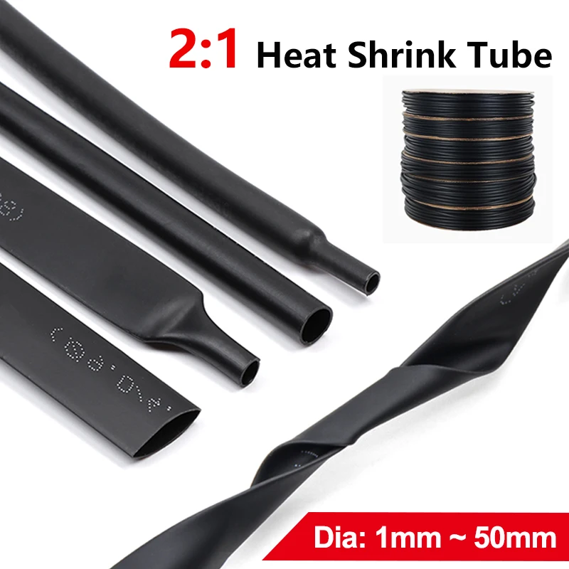 

1M 2:1 Heat Shrink Tube Dia 1 1.5 2 2.5 3 4 5 6 7 8 10 12 14 16 20 25 50mm Wire Shrinkage Sleeving Wrap Kits Sell DIY Connector