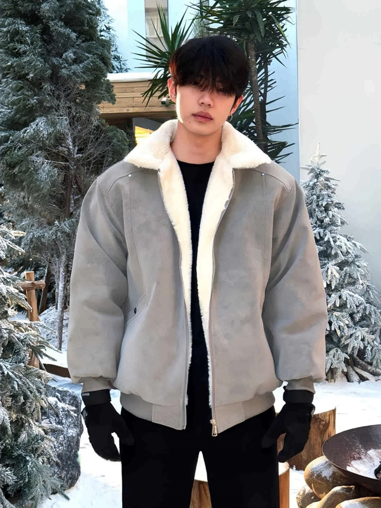 

Мужская зимняя куртка с воротником из овечьей шерсти, утепленная, в американском пилотском стиле, на молнии, теплая, с длинными рукавами