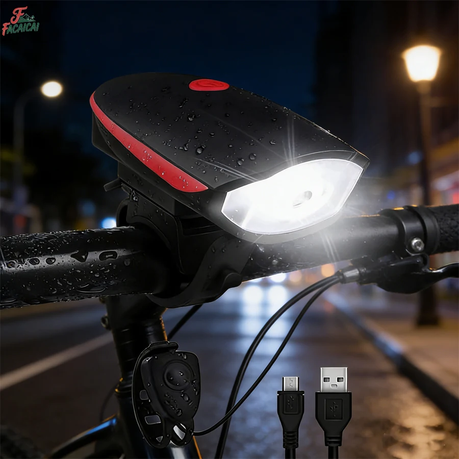 

Rechargeable Bike Light With Horn Set,Bicycle Front Headlight Back Waterproof Bicycle Night Road Light Cycling Accessories