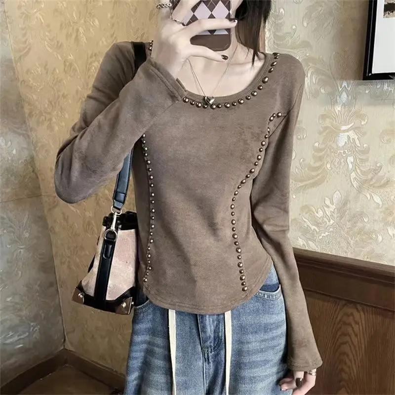 Wiosna Jesień Nowość Y2K Długi rękaw Wszystkie dopasowane koszulki młodzieżowe O-neck Patchwork Krótkie Street Casual Tops Trend w modzie Odzież