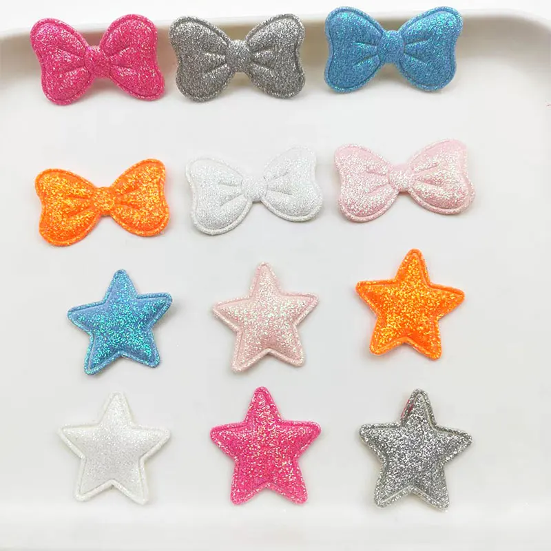 60 Stück glänzende Glitzer-Stern-Schleifen-Applikationen zum Selbermachen von Haarspangen, Taschen, Hüten, Accessoires, Dekorationsaufnähern – Detail 2