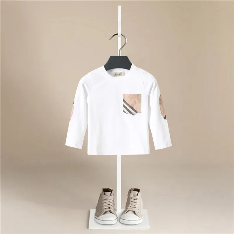 New Spring and Autumn Children Baby Boy Children's White Matching Long-sleeved Pocket striped T-shirt for Boys Casual Joker