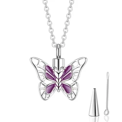 Enamel Butterfly Necklace Ash Holder Urn Pendant Necklace Stainless Steel Cremation Jewelry with 20