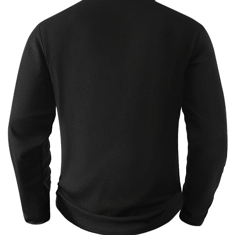 The New Waffle Men's T-shirt From Spring and Autumn Features A Casual and Sporty Color Scheme with Long Sleeves and Half Zippers