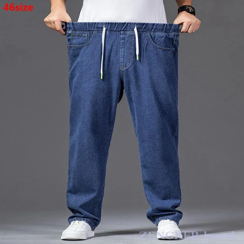Autumn thick-legged big trousers wide trousers jeans men's straight loose big-legged wide-leg large size 46 44 42 denim jeans