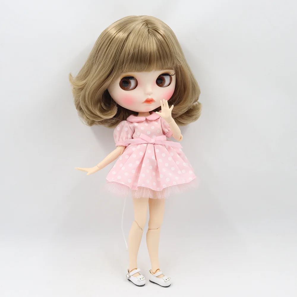 

Кукла ICY DBS Blyth, светлая кожа, матовая поверхность лица, милые короткие кудрявые волосы льняного коричневого цвета, 1/6 BJD, 19 суставов, тело 30 см, модные игрушки, подарки для девочек