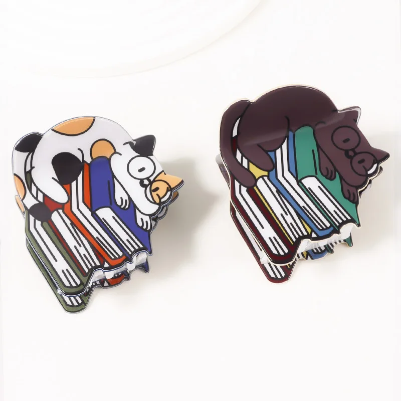 Cute Cartoon Book Cat Hair Clip for Women Stylish Noble Back-Of-Head Hair Accessory Fashionable Hairdressing