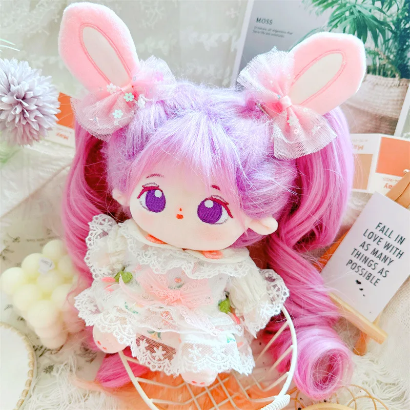 Kawaii Cotton Doll 20cm with Skeleton and No Attribute Girl Toys with Bunny Ears Ponytail Fashion Idol Dress Doll for Kids Fans