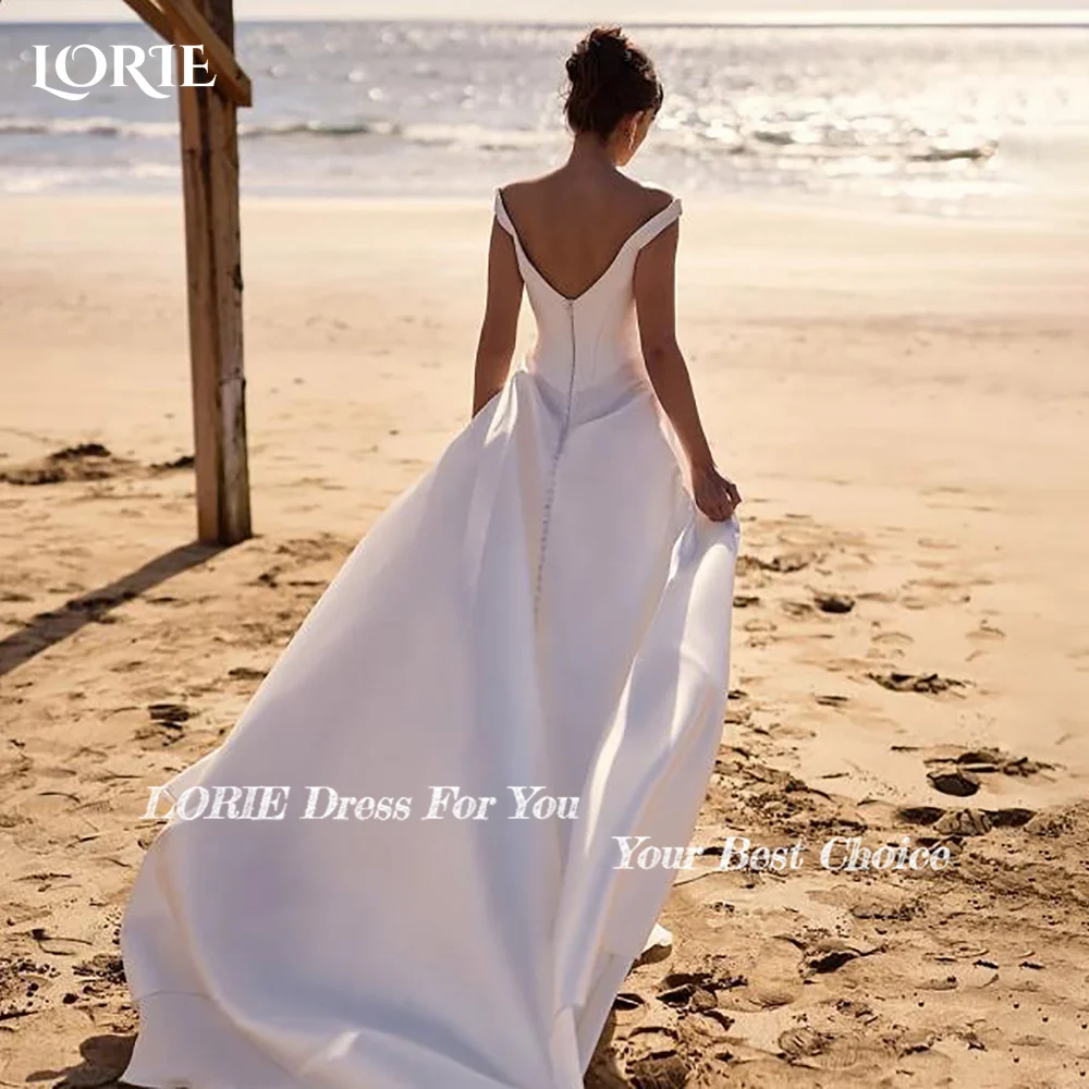 Suknia ślubna muzułmańska LORIE, błyszcząca, z odkrytymi ramionami, satynowa suknia ślubna, szyta na miarę, linia A, długość do podłogi, suknia dla panny młodej, suknia saudyjska, suknia dubajska, model 2026