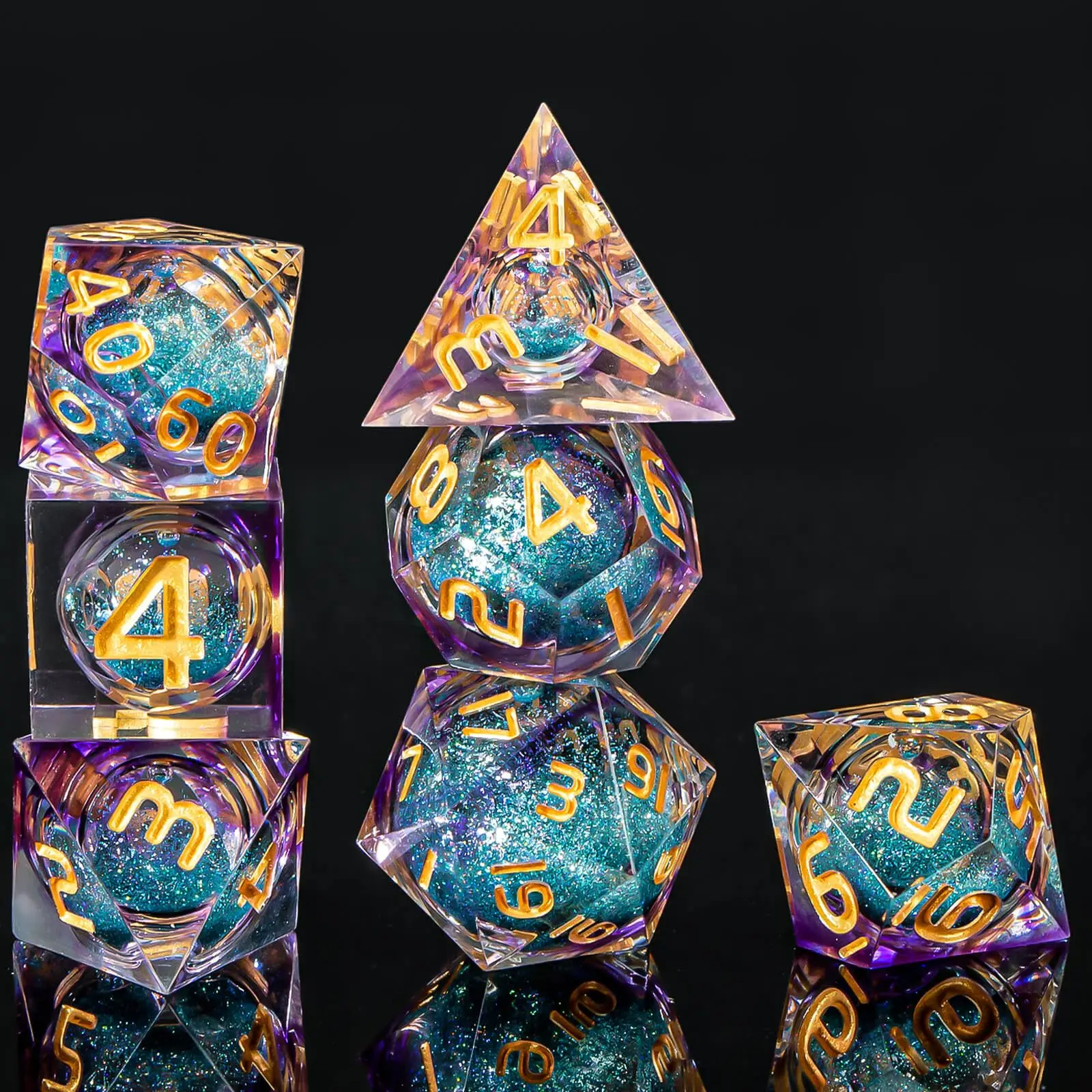 Liquid resin dice set with sharp edge for dice, for role-playing Dungeons and Dragons, ttrpg games, unique gift idea for RPG and