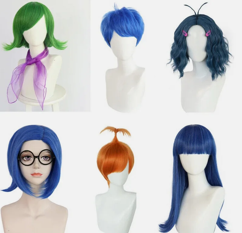 Movie Inside Out Cosplay Wig Disgust Joy Sadness Envy Anxiety Ennui Costume Wigs