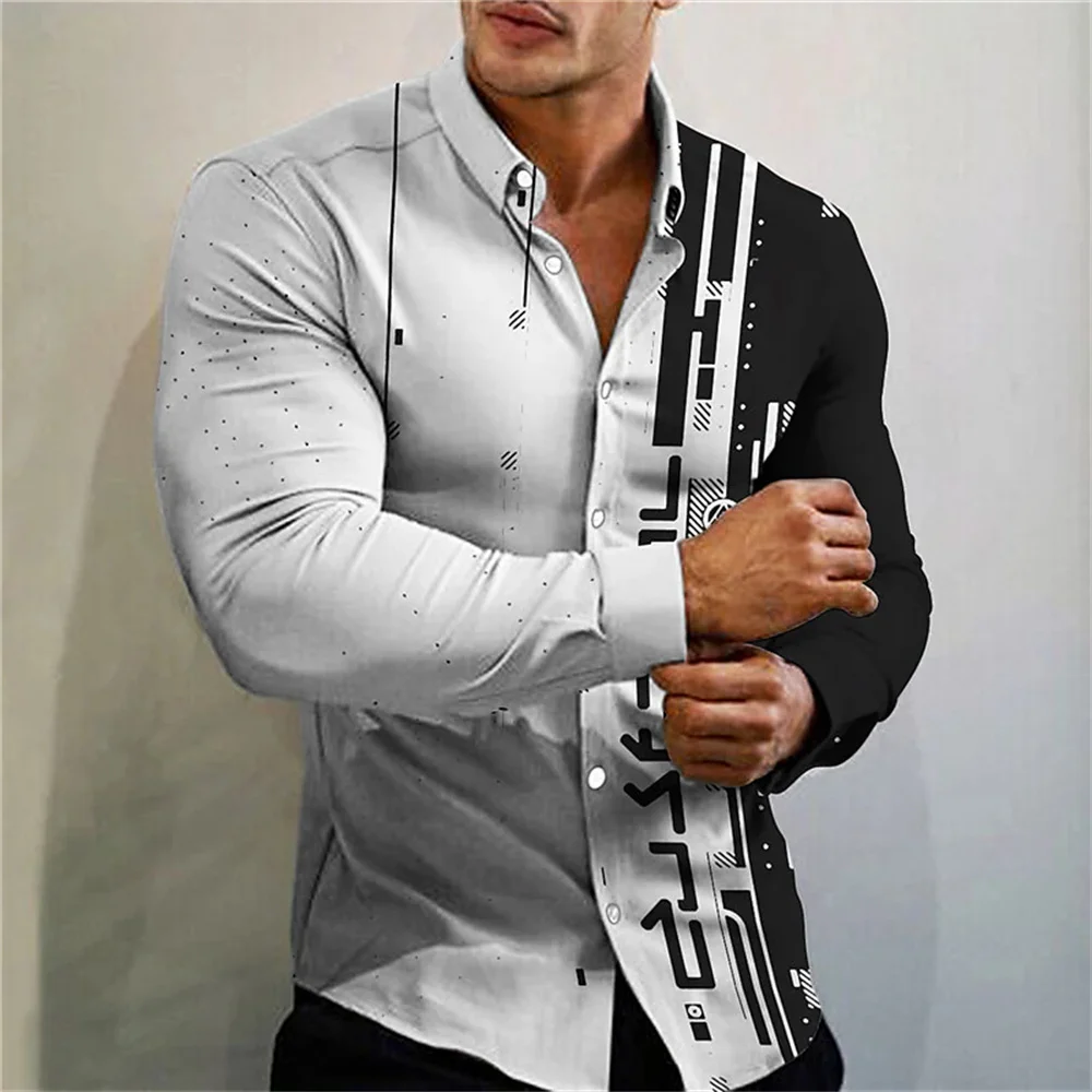 2024 tribal ethnic lapel men\'s casual 3D printing sports outdoor street long sleeved button top shirt new men\'s lapel clothing