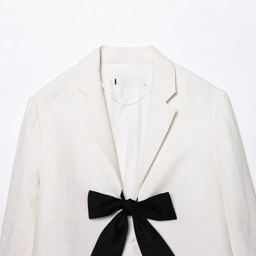 Women's Long-Sleeved Suit Jacket Spring & Fall European American Style Contrasting Color Bow Decor Wholesale Export K526036