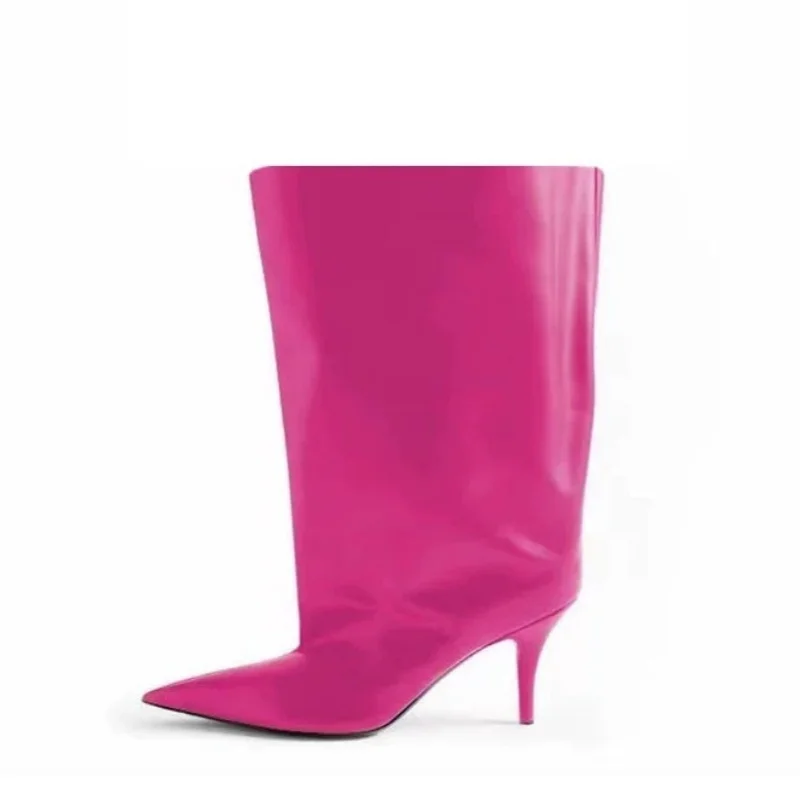 

Сплошной цвет, стильные женские сапоги до середины икры, стильные женские полусапожки на тонком высоком каблуке с острым носком, уличная женская обувь без шнуровки