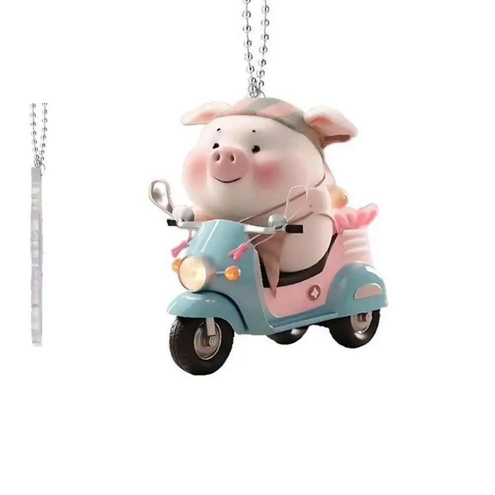 Bonito pingente de carro animal em forma de porco espelho retrovisor acrílico pendurado ornamentos acessórios de decoração interior automóvel