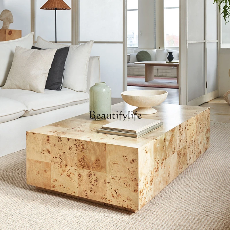 Wabi-sabi wind pomegranate veneer coffee table retro solid wood simple modern medieval log edge table