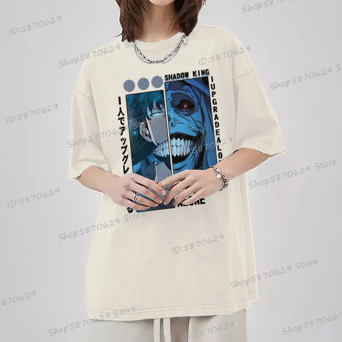 تي شيرت رجالي حار أنيمي سولو التسوية قميص سونغ جينوو الظل العاهل المحملة القطن غسلها قميص سولو التسوية أنيمي المشجعين التي شيرت