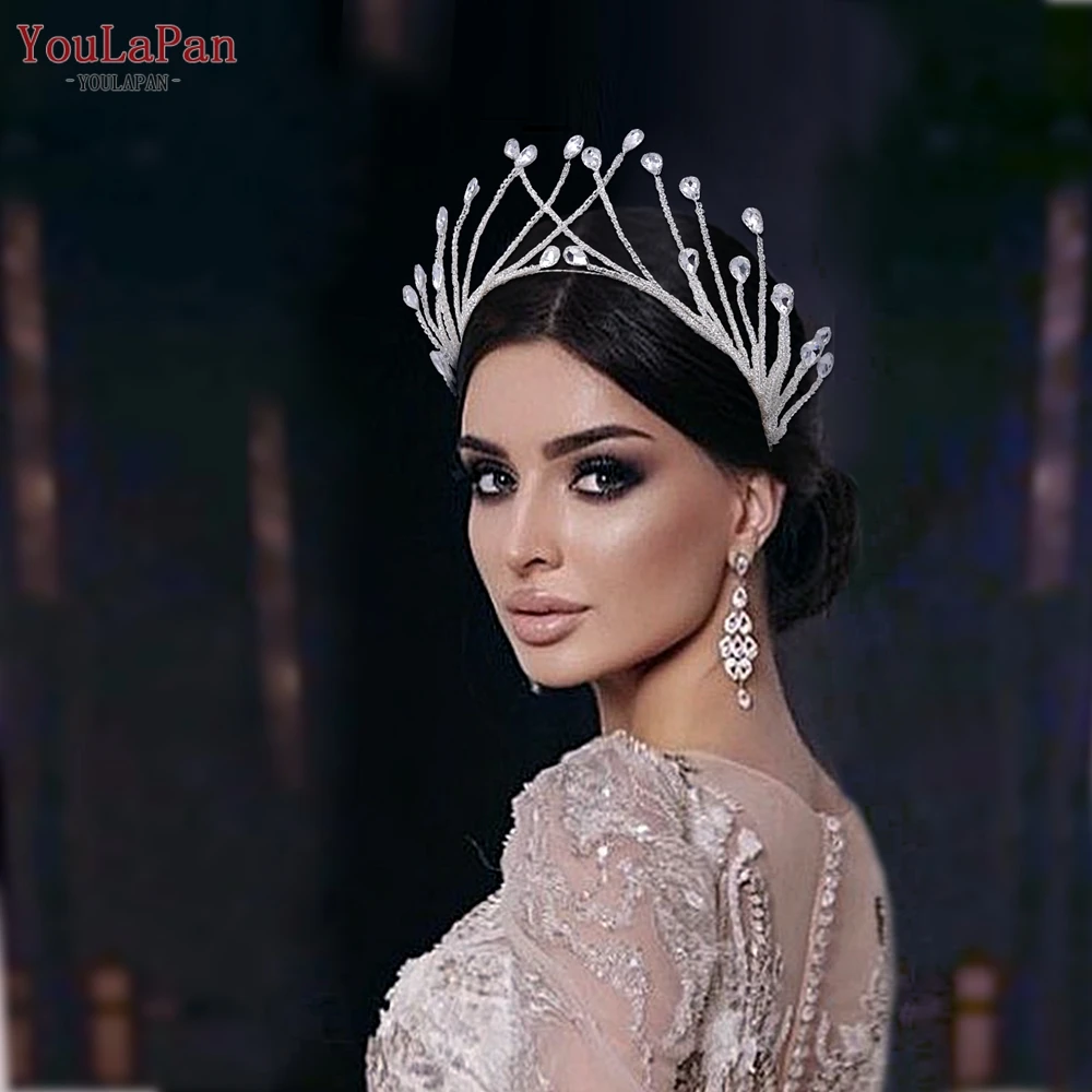 YouLaPan حجر الراين عقال للرأس على شكل تاج رائعة العروس وصيفه الشرف أغطية الرأس النساء التيجان خوذة الزفاف تاج الشعر التبعي HP497 #5