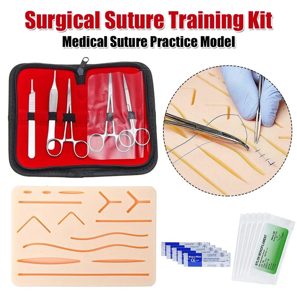 

Набор для обучения хирургическому шовному стежку: тренировочные подушечки для имитации кожи, медицинские инструменты для отработки навыков наложения швов, учебные пособия