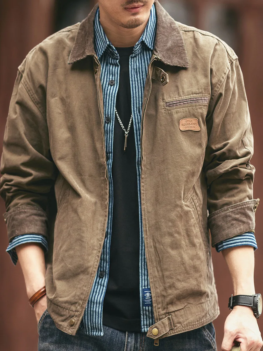 

Retro American Workwear Jaet Men's Outdoor Hunting Sle Turn-down Collar Heavyweight Polyester Long Sve Zipper Closure