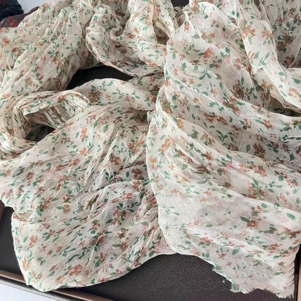 Floral Retro Koreanische Version Nachahmung Baumwolle und Leinen Schal Neue Sonnenschutz Schal Plissee Dünne Floral Gedruckt Schal Äußere Abdeckung