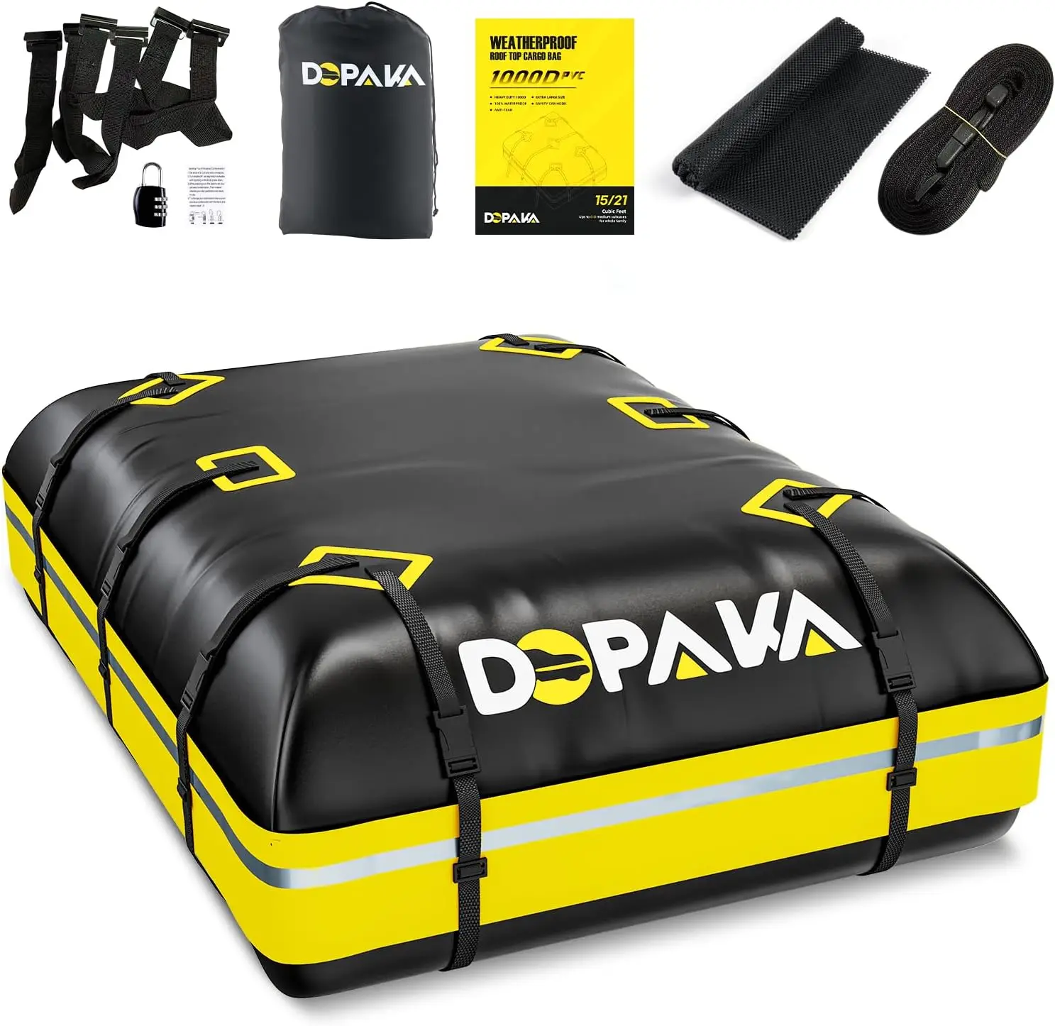 

Waterproof Car Roof Bag, 21 Cubic Feet Cargo Carrier for All Vehicles with Anti-Slip Mat and Lock