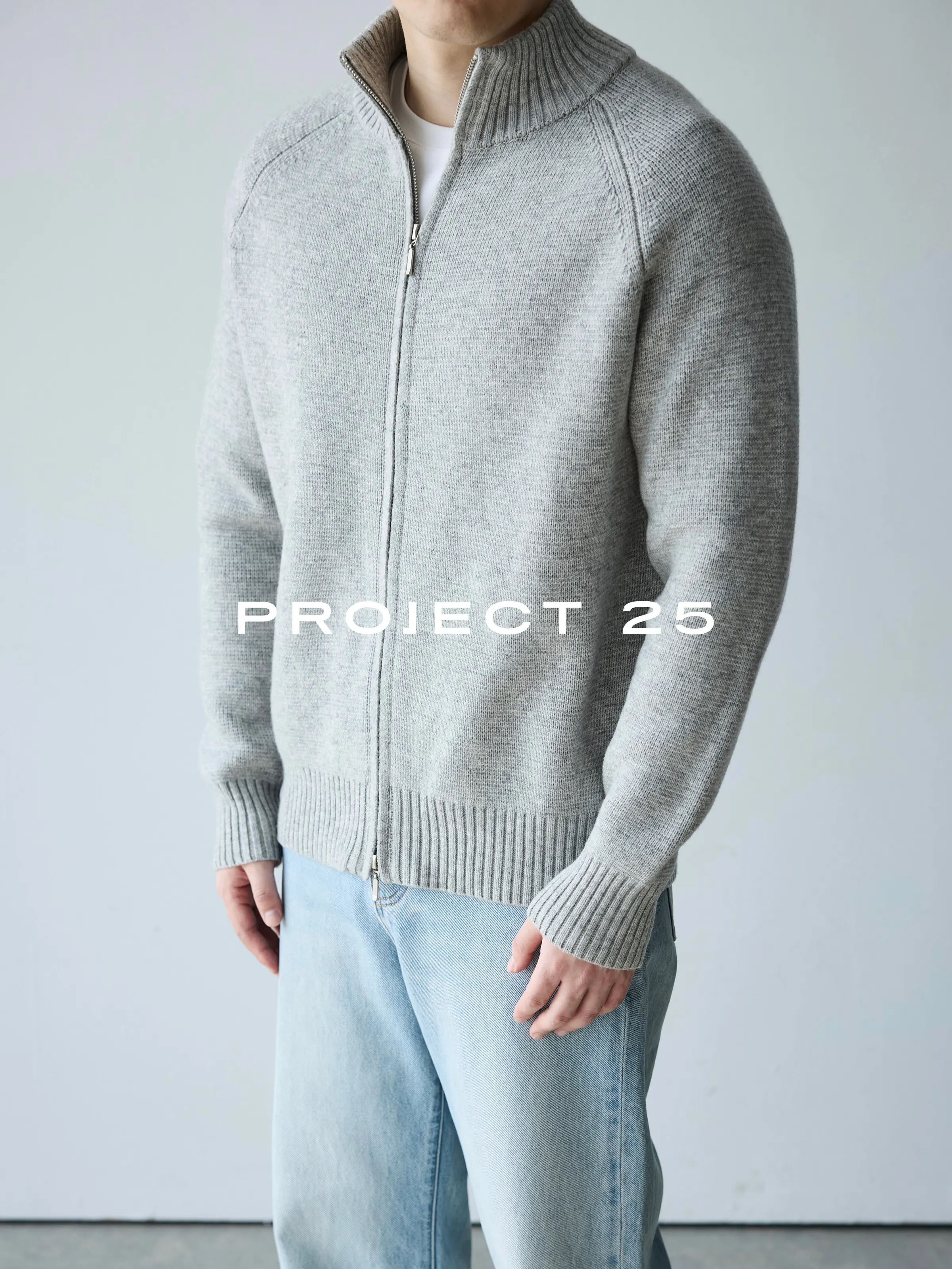 PROJECT 25 Men's Heavyweight 50% Wool Raglan Sleeve Stand Collar Zip-Up Sweater – Premium Commuter Knit Jacket