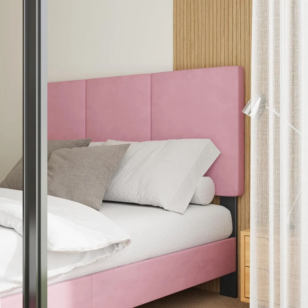 إطار سرير قوي بالحجم الكامل مع لوح رأسي معنقدة عموديًا، لا يتطلب صندوق زنبركي، عملية تجميع بسيطة