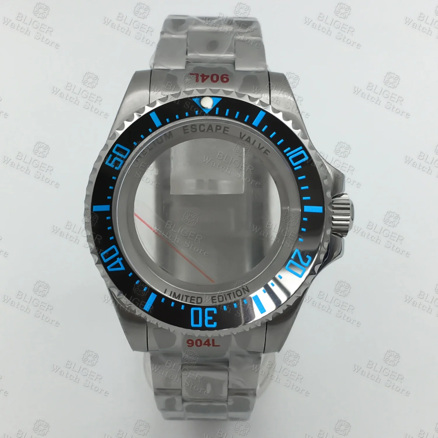 

BLIGER 43MM Silver Big Watch Case Sapphire Crystal DEEP SEA Homage With Bracelet Fit NH34 NH35 36 39 70 ETA2824 PT5000 Movement