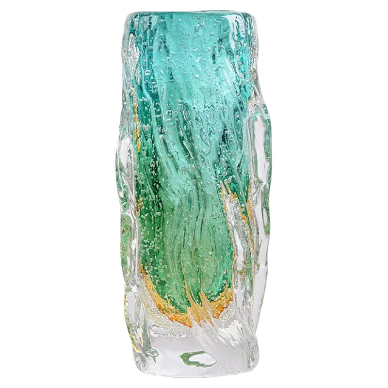 Lake blue glazed vase, light luxury and high-end living room flower arrangement glass art flower drying device, dining table