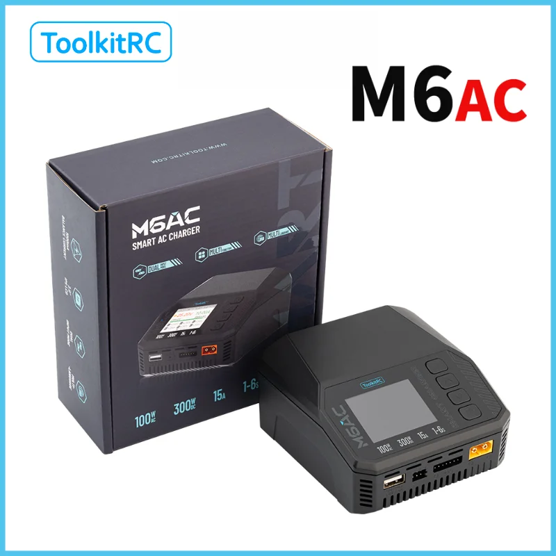 

ToolkitRC M6AC RC Lipo battery charger 300W Smart Battery Balancer Charger for 1-6S Lipo LiHV Life 1-16S NiMH Battery