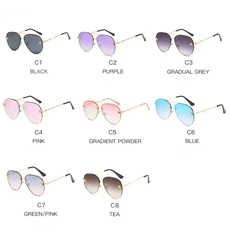 2024 Fashion Luxury Rimless Metal Frame Bee Sunglasses Women Men Vintage Round Oversized Mirror Sun Glasses Brand Designer UV400