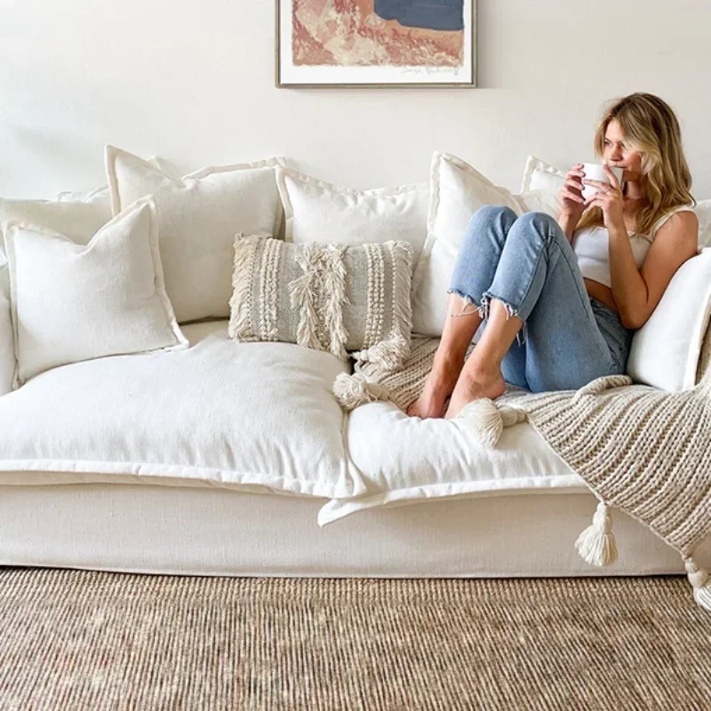 Comfortable Down Couch Potato Sofa Super Soft Living Room Two Simple Wind White Nordic Apartment Lazy Cloth Couch Furniture