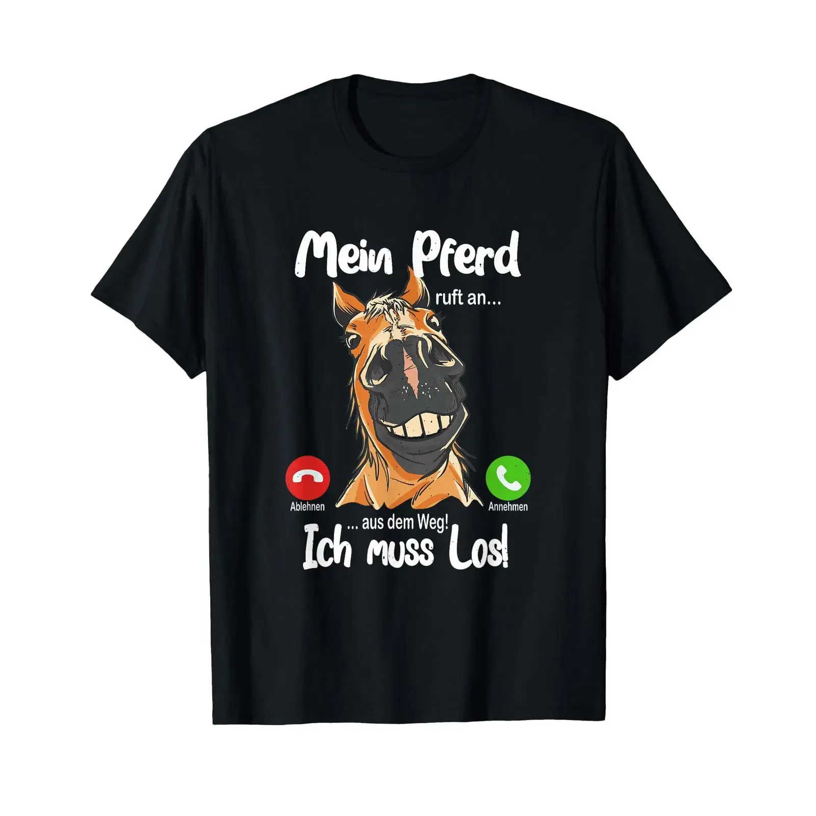 T shirt with German text Mein Pferd ruft an aus dem Weg ich muss los black vintage Washed graphic Soft Unisex fashion Versatile